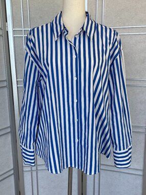 NWOT Zara White/Blue Button Down Shirt sz XXL